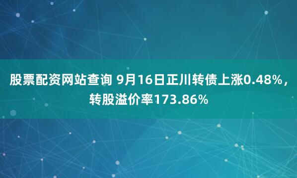 股票配资网站查询 9月16日正川转债上涨0.48%，转股溢价率173.86%