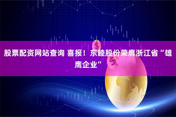 股票配资网站查询 喜报！东睦股份荣膺浙江省“雄鹰企业”